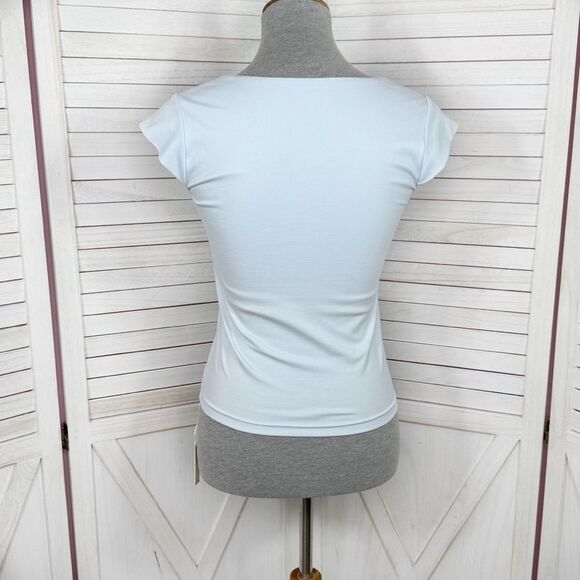 OGL Stretch Square Neck Cap Sleeve Athleisure Top Powder Blue Small - Picture 4 of 11